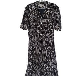 vintage Harvest Moon Black Polka Dot Button-Up Fit and Flare Dress Women Size 10